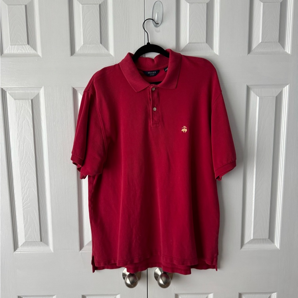 Brooks Brothers Crimson Red Cotton Polo Shirt L Gold Logo Original Fit